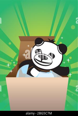 Cute panda bear inside a gift box. Stock Vector