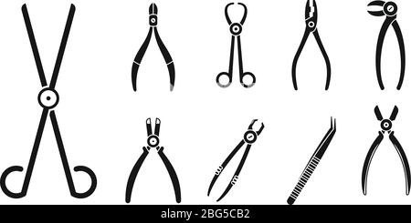 Medical forceps icons set. Simple set of medical forceps vector icons for web design on white background Stock Vector