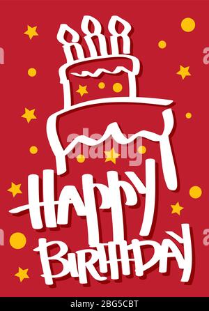 A red colored Vector Birthday Card with a cake. Stock Vector
