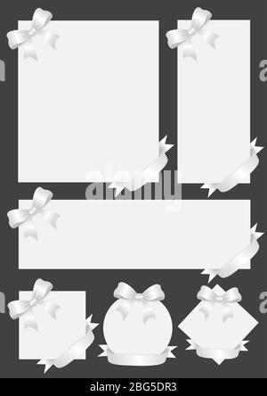 Collection of silver gift cards/notes with ribbons. Vector illustration. Stock Vector