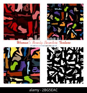 Set of four seamless pattern - woman shoes Stock Vector