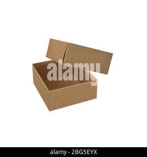 Vector kraft paper opened square box realistic illustration. Isolated 3-d object Stock Vector