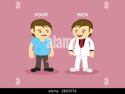 Vector illustration of a rich man dressed in classy white suit and a poor guy dressed in tattered clothes. Stock Vector