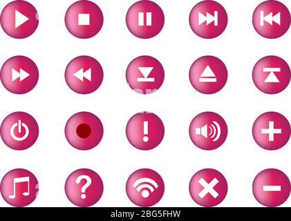 Collection of round computer user interface icons and buttons for multimedia technology. Vector illustration isolated on white background. Stock Vector