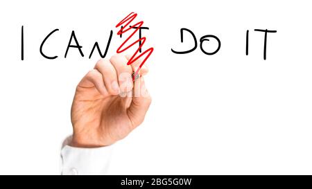 I can do it sign on virtual screen. Concept of optimism and positivity. Stock Photo