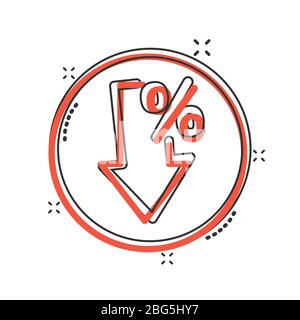 Decline arrow icon in comic style. Decrease cartoon vector illustration ...