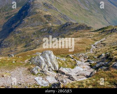 Descending to Nan Bield on the Kentmere Horseshoe in Cumbria Stock Photo