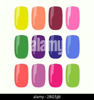 Vector multi-Colored set of false nails. Flat design isolated on white background Stock Vector
