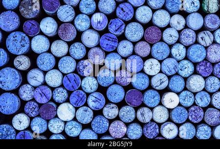 Old Used corks plugs from various types of wine on white background Stock Photo
