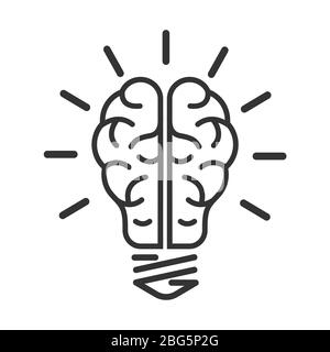 Vector icon of the brain in the form of a lamp. Icon of a bright idea. Flat design isolated on white background Stock Vector