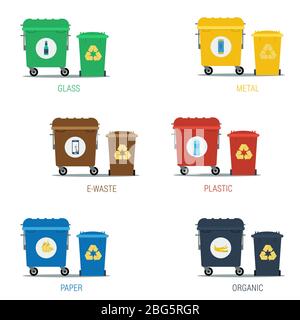 Garbage various types cans set Stock Vector