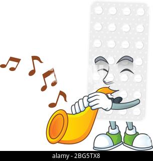 A brilliant musician of pills cartoon character playing a trumpet Stock Vector