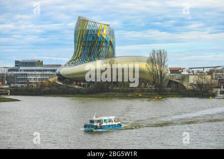 Bordeaux, France- September 5, 2019 : Cite du Vin main building during a sunny afternoon. Cite du Vin is the wine museum dedicated to Bordeaux and the Stock Photo