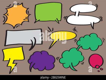 Vector illustration of speech balloons and thought bubbles in cartoon style isolated on brown background Stock Vector