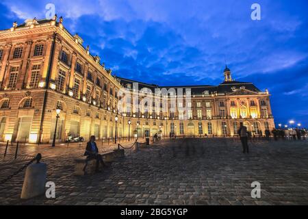 Bordeaux, France - 3 September, 2018 : Reflection of Place De La Bourse and tram in Bordeaux, France. A Unesco World Heritage Stock Photo