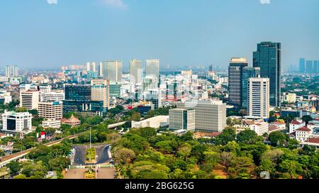 Aerial panorama of Jakarta, the capital of Indonesia Stock Photo