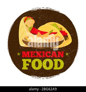 Colored grunge mexican food logo or badge on white. Vector illustration Stock Vector