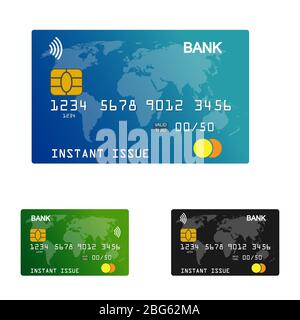 Bank card with a chip and contactless NFC technology. Flat design isolated on white background Stock Vector