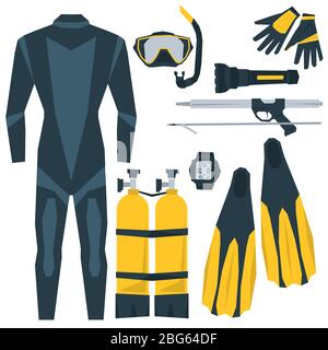 Vector icons set of diving equipment Stock Vector