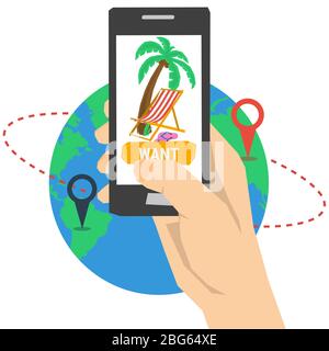 Vacation planning with smart phone Stock Vector