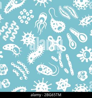 Seamless pattern with silhouettes of bacteria, viruses and germs. Microorganism cells repeating background for textil design, wrapping papper Stock Vector