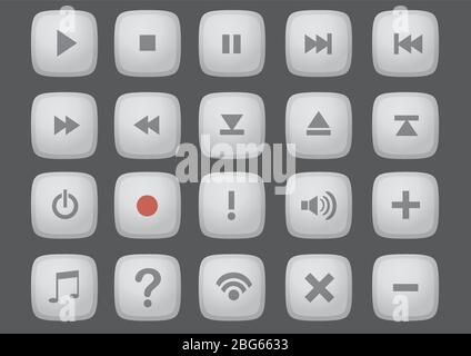 Set of vector button icon for computer and internet interface isolated on dark grey background Stock Vector