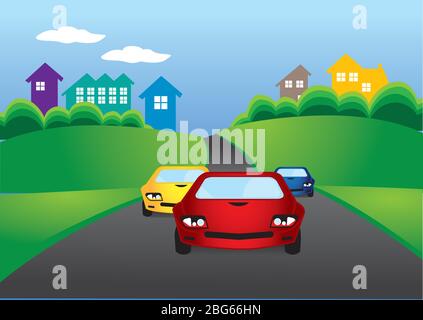 Vector illustration of cars racing on the road Stock Vector