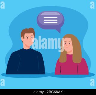 young couple talking avatar characters Stock Vector