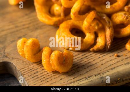 Homemade Seasoned Curly French Fries with Ketchup Stock Photo