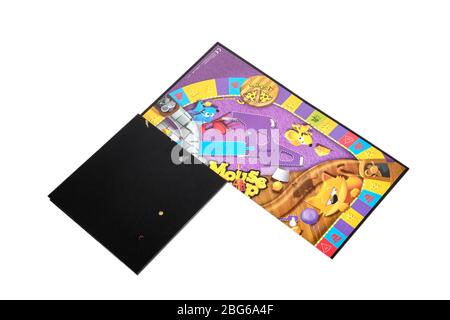 Close up of part opened Hasbro Mouse trap board game board Stock Photo