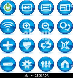Vector illustration. Icons of media control in circular buttons. Color blue. Stock Vector