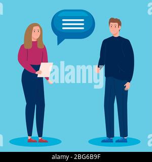 young couple talking avatar characters Stock Vector
