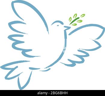 Dove of peace with olive branch. Simple hand drawn outline, vector ...