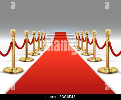 Hollywood luxury and elegant red carpet with stairs in perspective vector illustration. Red carpet and celebrity ceremony, event platform Stock Vector