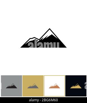 Mountain icon, alps rock mountains on gold, black and white backgrounds vector illustration. Tourism and travel icons Stock Vector