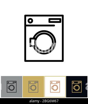 Washing machine icon, laundromat washer symbol on gold, black and white backgrounds vector illustration Stock Vector