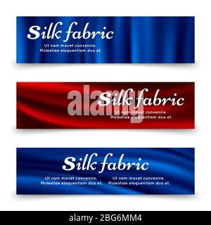 Blue and red silk fabric banners poster template. Vector illustration Stock Vector