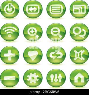 Vector illustration. Icons of media control in circular buttons. Color green. Stock Vector
