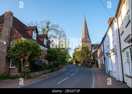 All Saints' Church and historic houses in High Street, Lindfield village, West Sussex, England. Stock Photo
