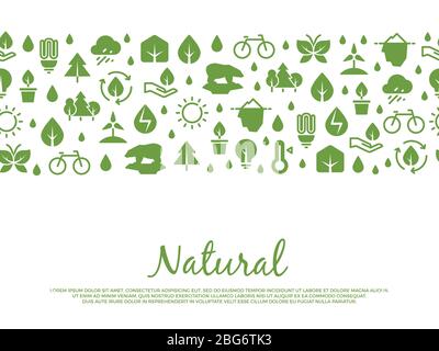 Eco icons banner background. Natural, save nature elements pattern. Vector illustration Stock Vector