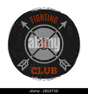 Fighting club label with vintage grunge effect. Arrow cross, vector illustration Stock Vector