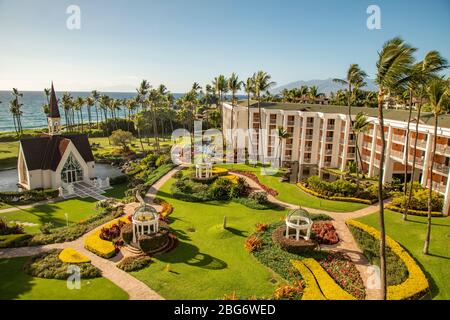 Grand Wailea Resort, Extravagant Pool And Landscape, Palm Trees Maui Hawaii Stock Photo