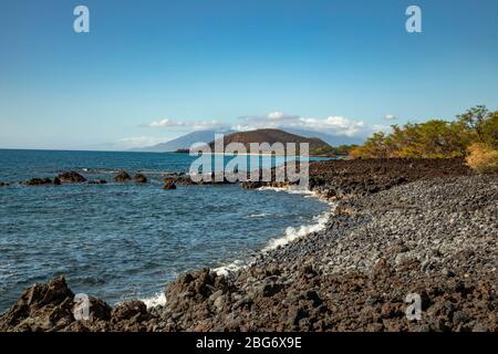 the shoreline at Kanahena Beach, Maui Hawaii Stock Photo