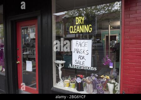 Annapolis, United States. 20th Apr, 2020. A dry cleaner offers masks for sale in the wake of the Coronavirus COVID-19 pandemic in Annapolis, Maryland on Monday, April 20, 2020. Photo by Kevin Dietsch/UPI Stock Photo