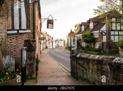 View down northern part of High Street with The Tiger All Saints Church house, Lindfield village, West Sussex, England. Stock Photo