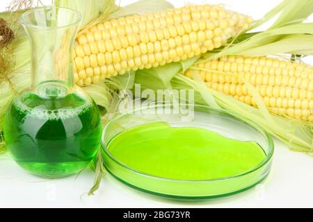 Conceptual photo of bio fuel from corn.  Isolated on white Stock Photo