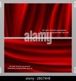 Horizontal and vertical red silk fabric banners and poster. Vector illustration Stock Vector