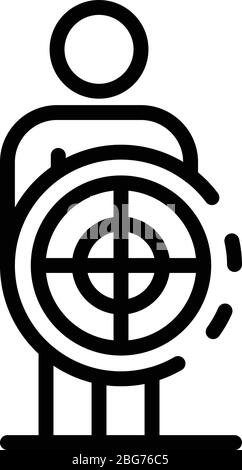 Man under the target icon, outline style Stock Vector