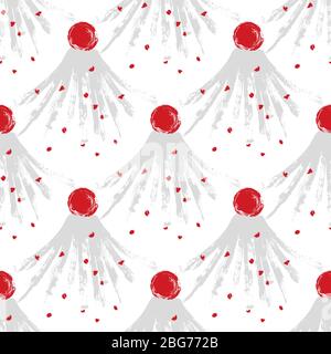 Abstract japanese volkano and sunrise seamless pattern. Asian grunge background design. Vector illustration Stock Vector