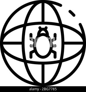 Global bug icon, outline style Stock Vector